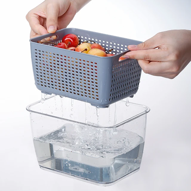 

SHIMOYAMA Plastic Washer and Dryer Small Size Double Drain fruit and vegetable Storage Basket Set for kitchen, Gray