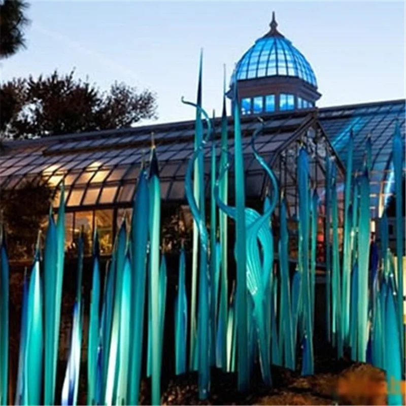 

Murano Glass Reeds Floor Lamp for Garden Art Decoration Custom Made Turquoise Tiffany Hand Blown Murano Glass Sculpture, Multi