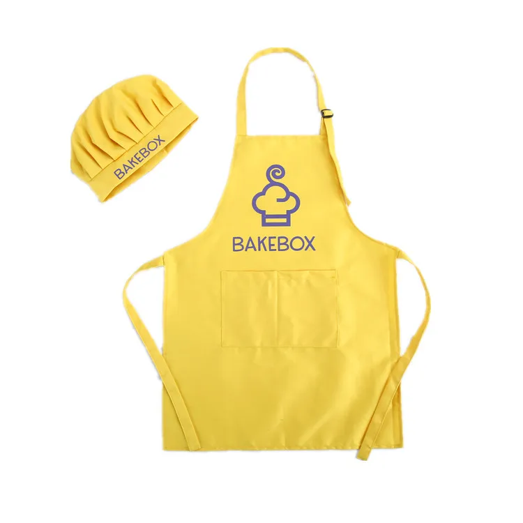 

100% custom logo cotton polyester kids chef kitchen cooking children painting wear aprons set, Customized