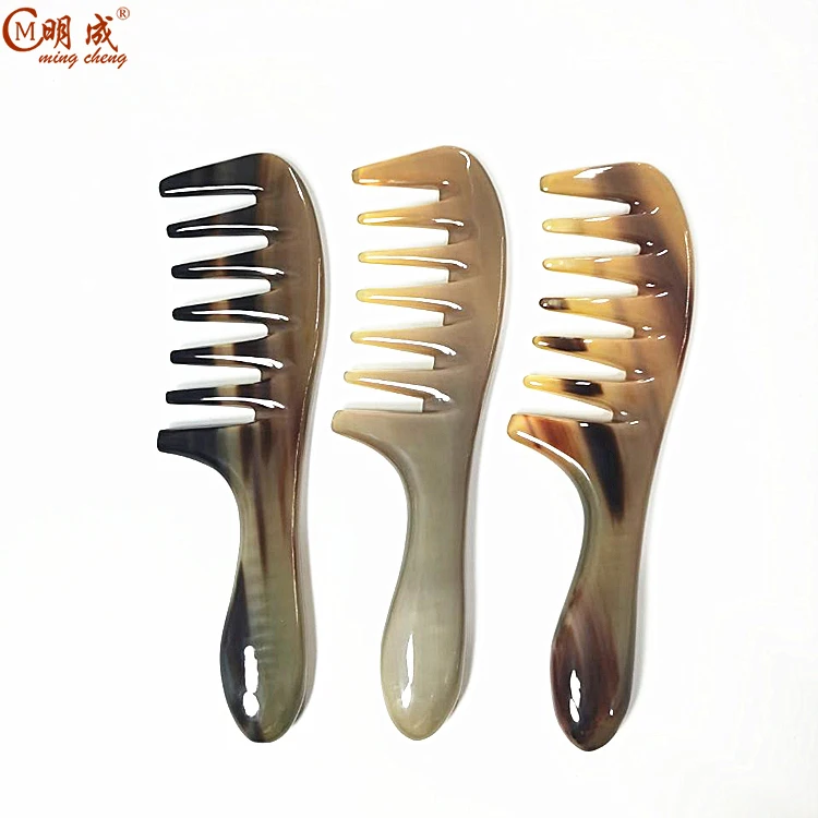 

Real yak horn 6.0 large tooth anti static thick wide tooth curly hair curling ox comb head meridian massage buffalo horn comb