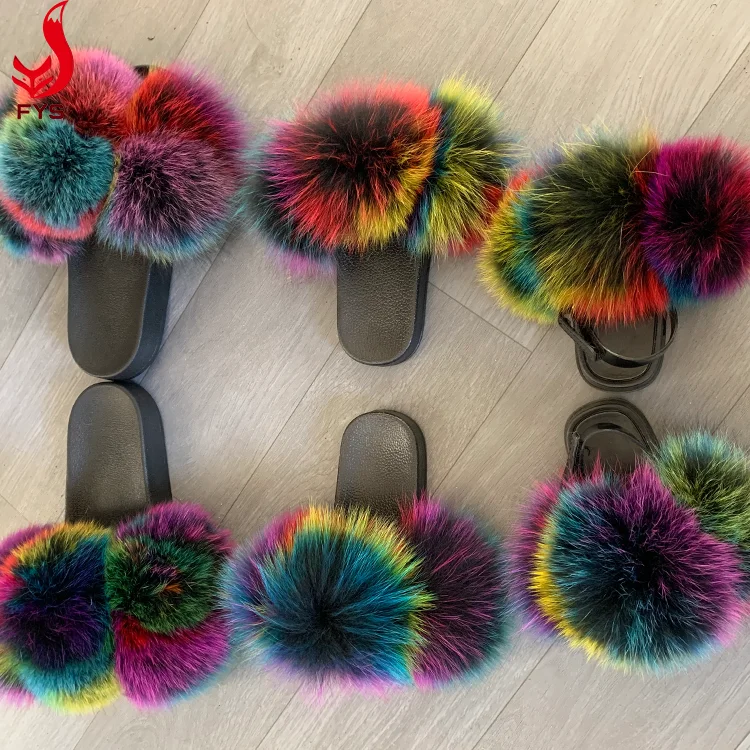 
Custom color soft baby kids fur slipper set toddler fur slides with strap in the back 