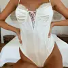Sexy Lace Up Slip Satin Adult Pajama Short G String Bodysuit