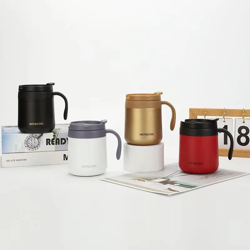 

Double cover water cup stainless steel tea cup office car coffee cup, Black, white, red, gold