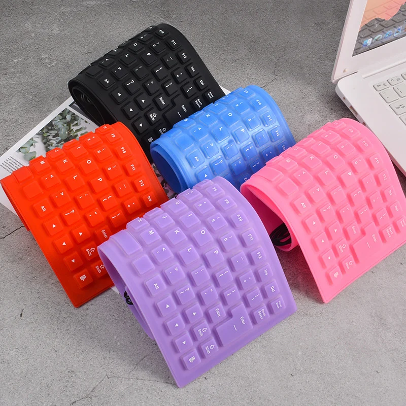 

Foldable Silicone Keyboard USB Wired Silent Typing Soft Touch Keyboard Waterproof Rollup 85-Key Keyboard For PC Notebook Laptop, Blue pink red purple