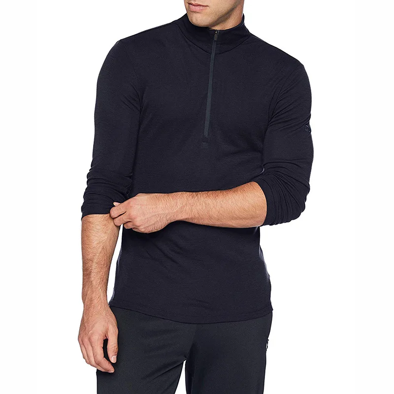 

Cotton Plain Long Sleeve Half Zip Sport Casual Mens Tshirt