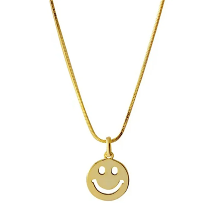 

Hot Selling 18K Gold Plated Stainless Steel Non Tarnish Jewelry Smile Charm Clip Chain Happy Smiley Face Pendant Necklace, Picture shows