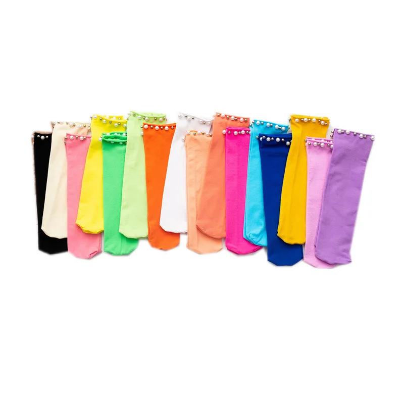 

Wholesale Summer Hot Sale Thin Vivid Color Pearls Princess Sock Breathable Soft Velvet Fancy Kids Girls Socks, Picture shows