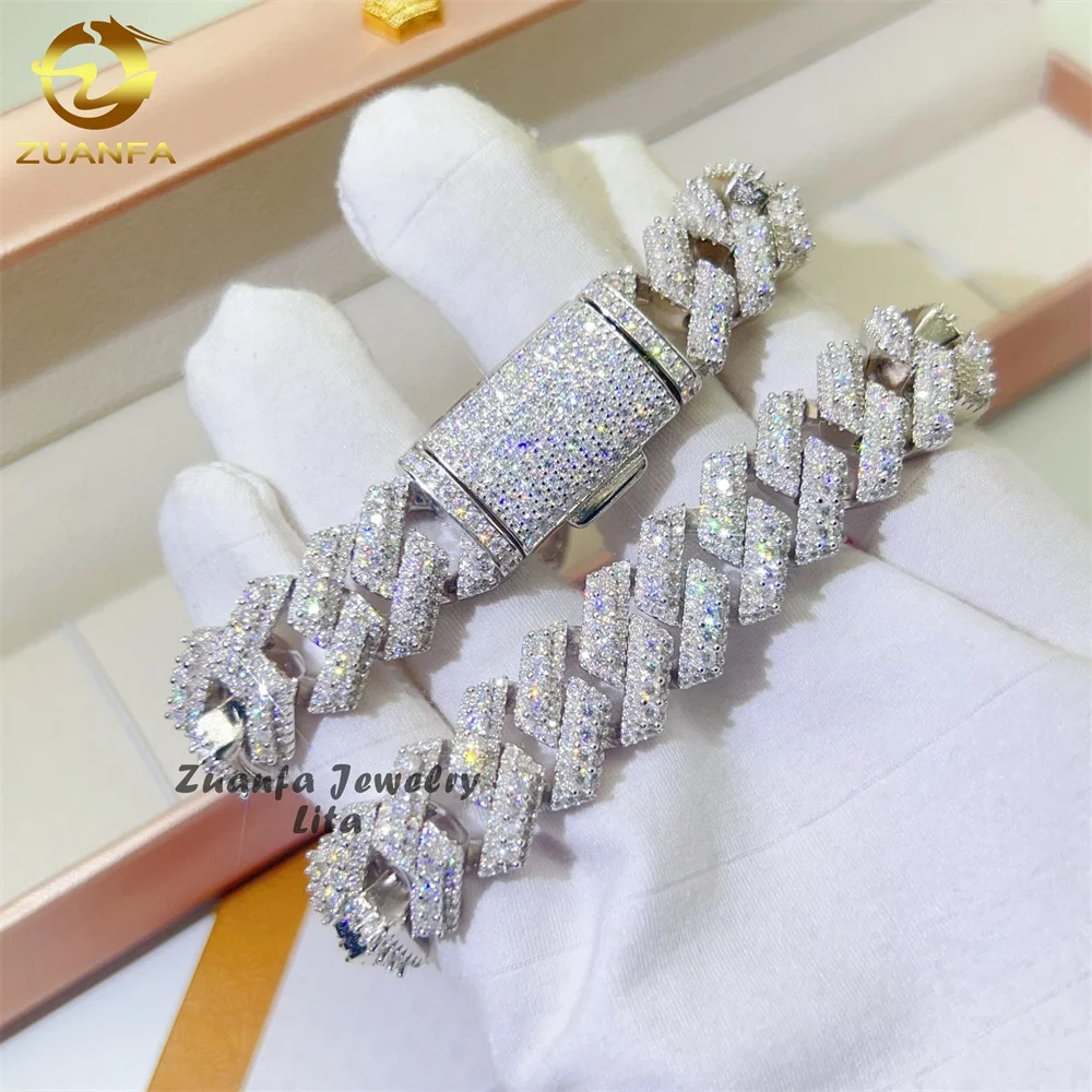 

Popular hip hop jewelry 925 sterling silver vvs diamond 15mm moissanite bracelet men cuban link chain