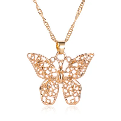 

Hollow-out metal butterfly shape pendant necklace girls gold butterfly necklace