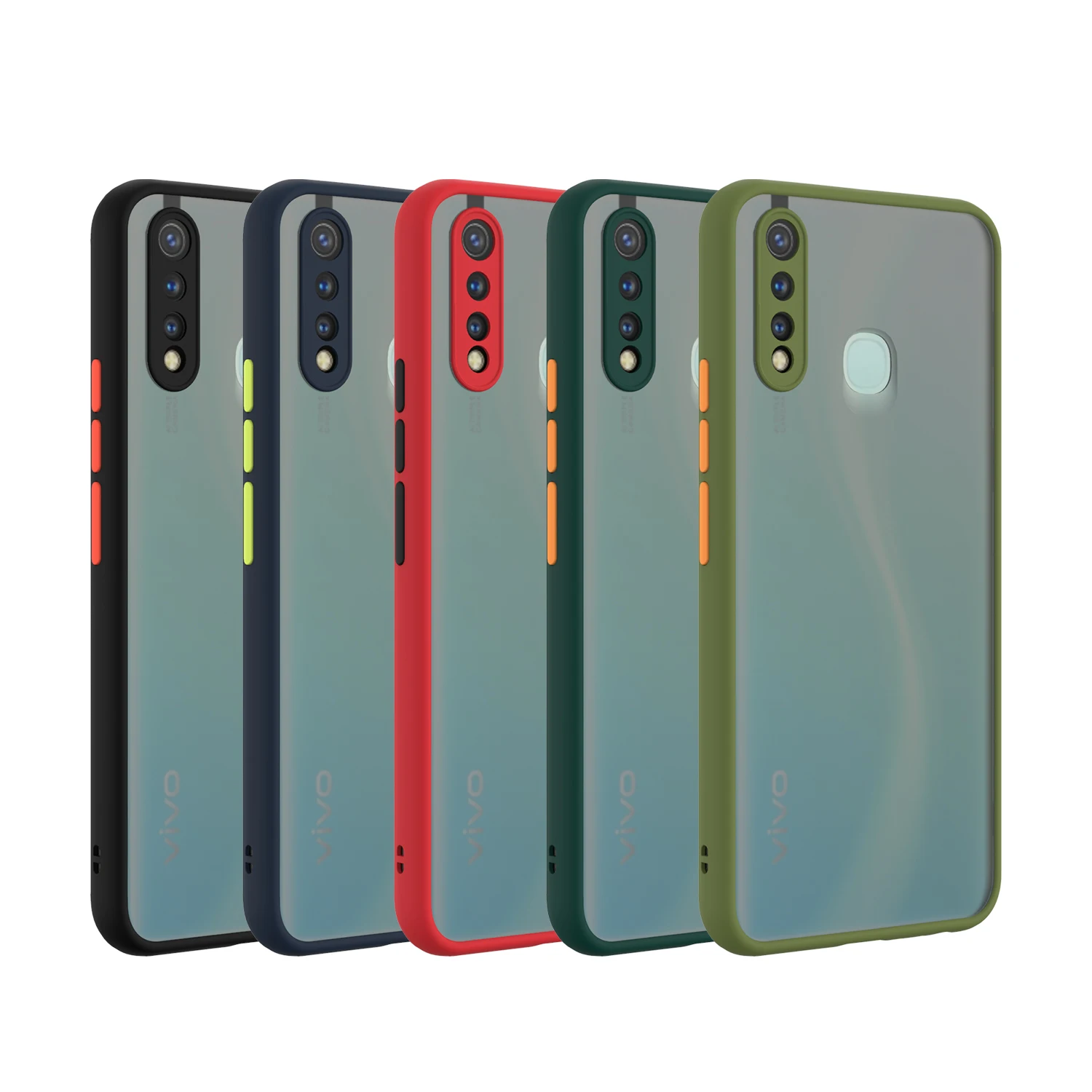 

Feel Skin Matte Tpu Back Cover for Vivo Y19 Contrast Button Good Feeling Camera protection Phone Case Shockproof, 5 colors