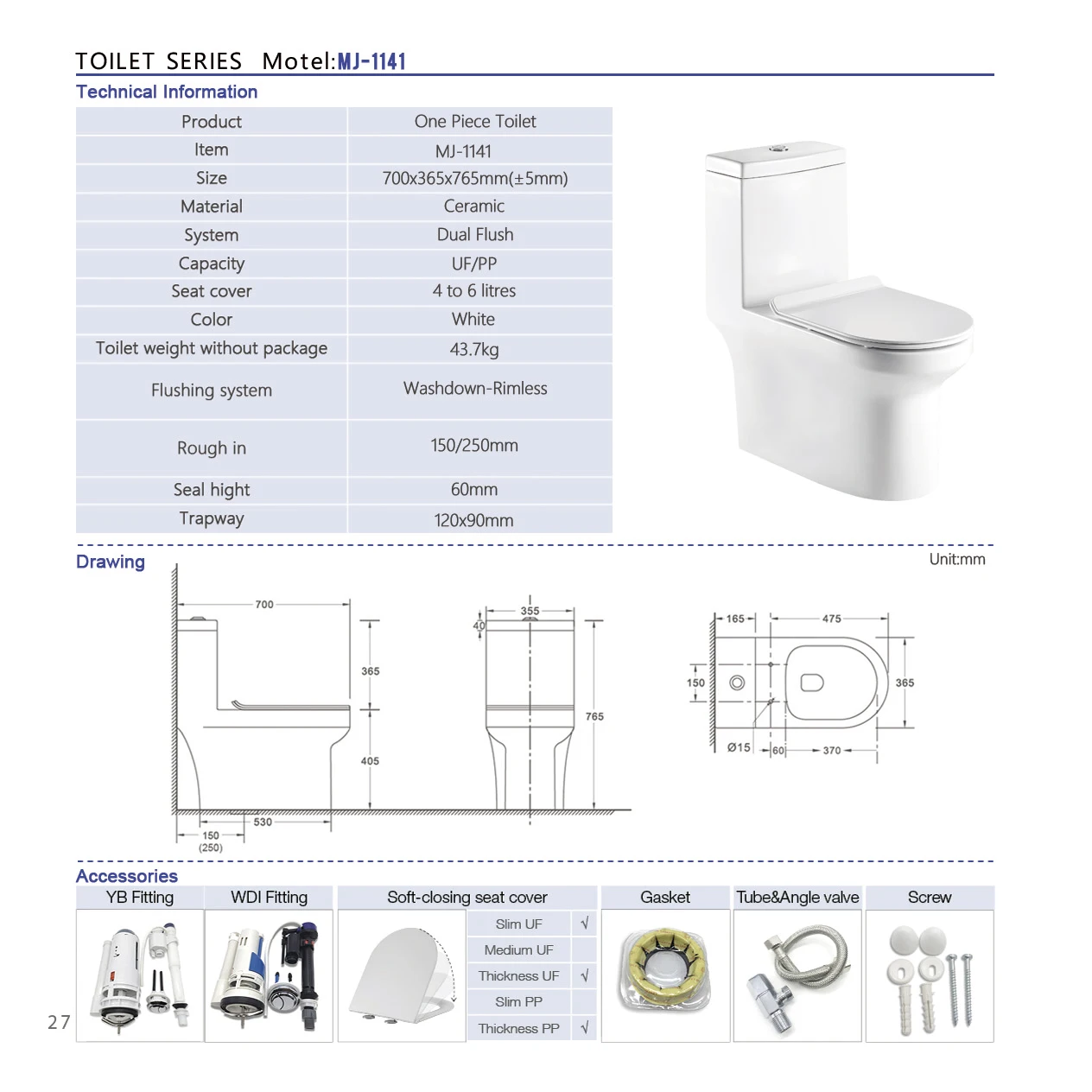 High Quality Ceramic Bathroom equipment White Human Toilet MJ-1141