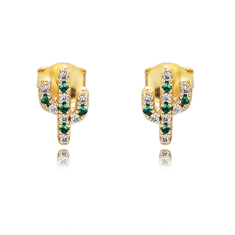 

Cubic Zircon Cactus 18K Gold Plated 925 Tremella Women Silver Earrings Studs