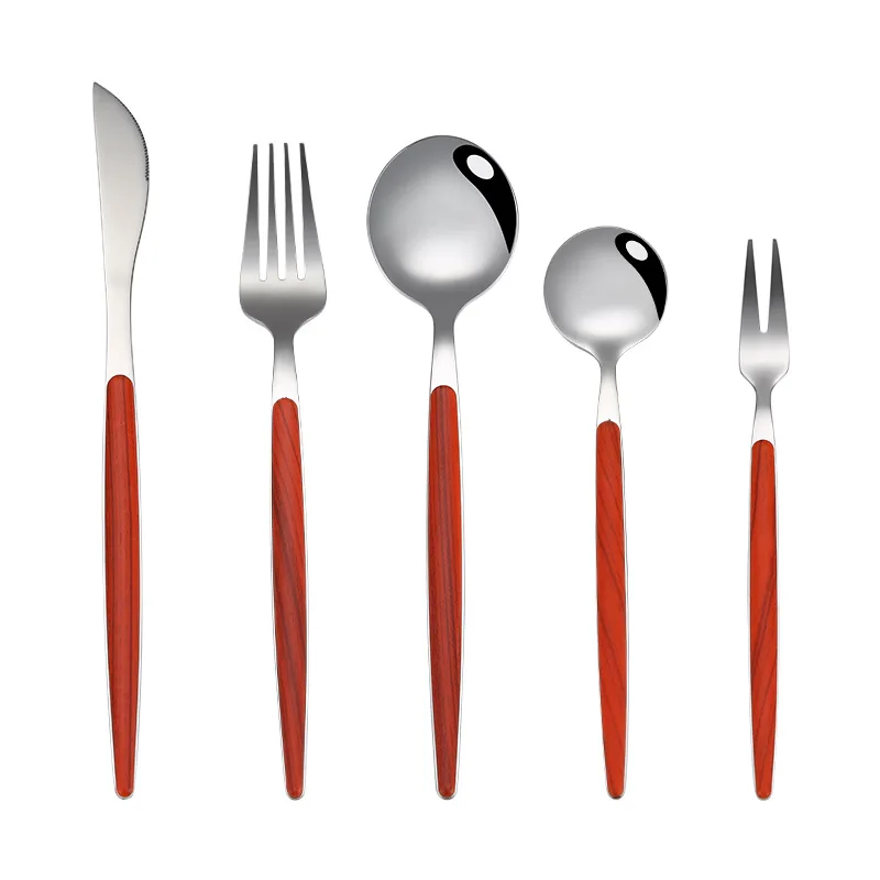 

304 Stainless steel Cutlery set with Plastic handle Wooden color, Black/red