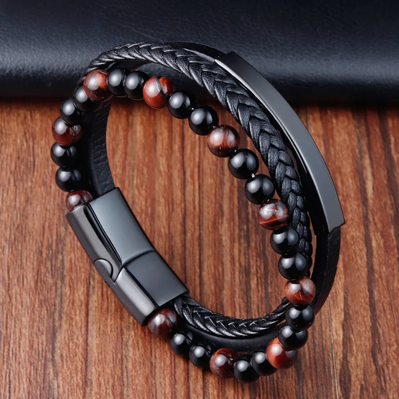 

Fashion Volcanic Stone Bracelet With Magnetic Clasps Multilayer Chain Bracelet Men Jewelry Fashion for Gift