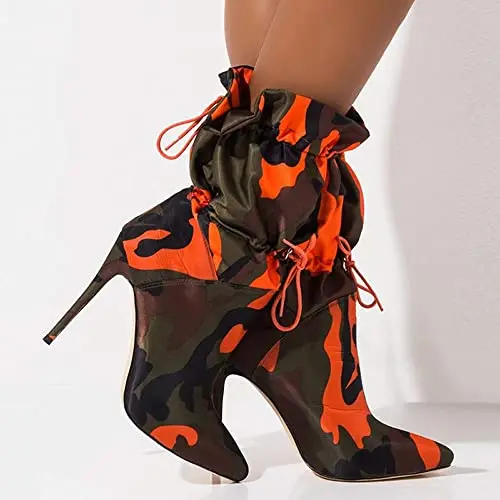 

Women's High Heel Mid-Calf Boots Camouflage Sexy Pointed Toe Stiletto Booties