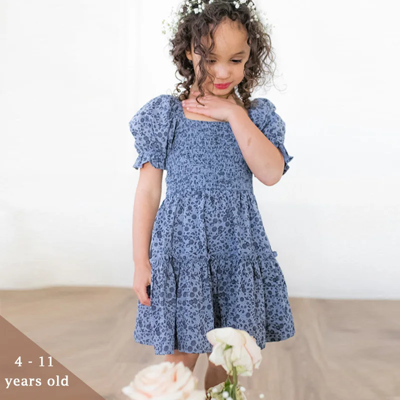 

2022 Wholesale 4-16 New Release Oem Little Girl Dresses Children Summer Clothing Pattern Ruffles Flower Girls Dress