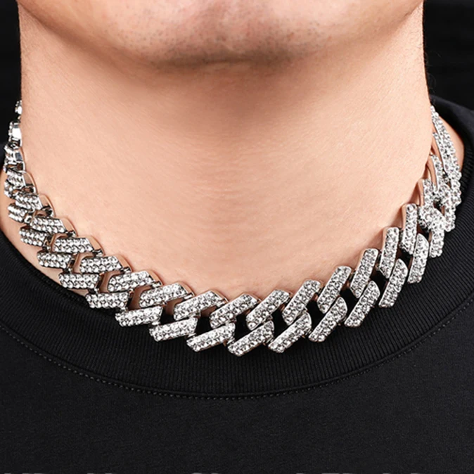 

GZYS JEWELRY Cheap Prong Chain Iced Out Crystal Rhinestone 20mm Necklace Men Hip Hop Cuban Chain for Men and Women