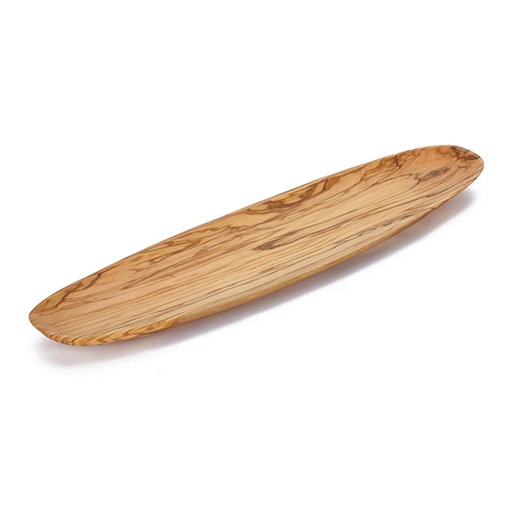 

Wholesale 24'' x 6'' x 4/5'' Boat Shape Natural Olive Wood Food Serving Tray for Fruit Cheese Cake