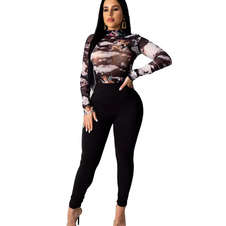 

FS3158A winter fashion print big size two pieces set women clothing