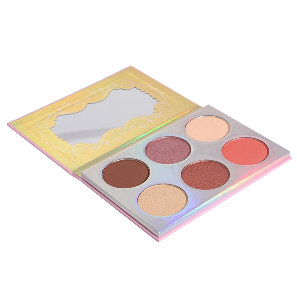 

6-hole DIY Optional Blush Palette Private Label Shadow Highlight Bronze Color with Mirror Makeup Palette, 6 colors