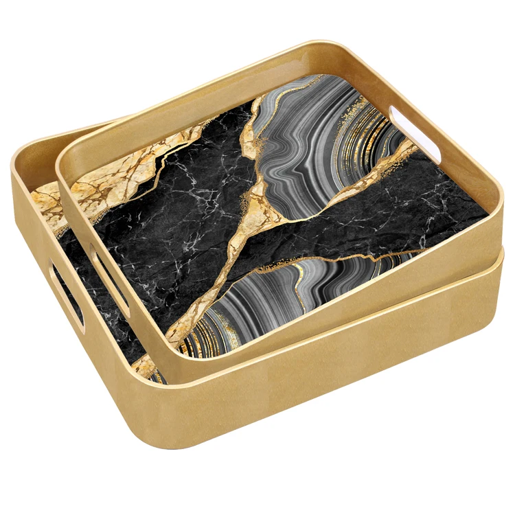 

High Quality Marble Printing Tray Fruit Food Chamfered Tray Table Decorative Trays
