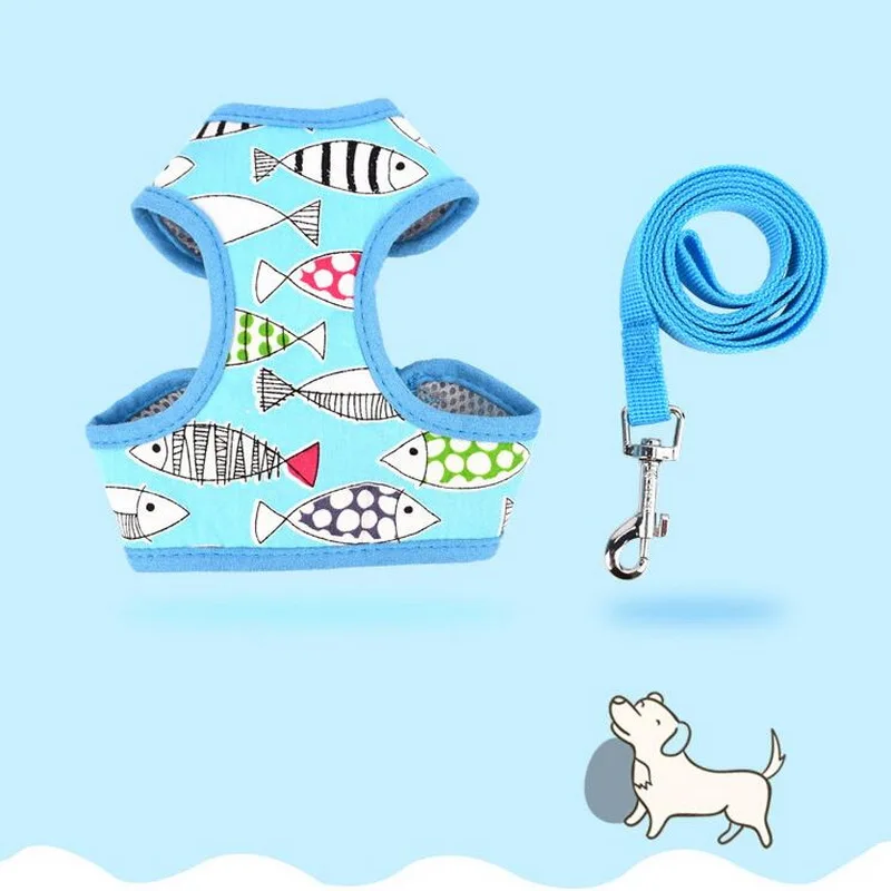 

Cute Cartoon Style Vest Type Pet Leash Mesh Breathable Small Dog Walking Safety Pulling Rope Cat Chest Harness, Blue , green , pink , grey