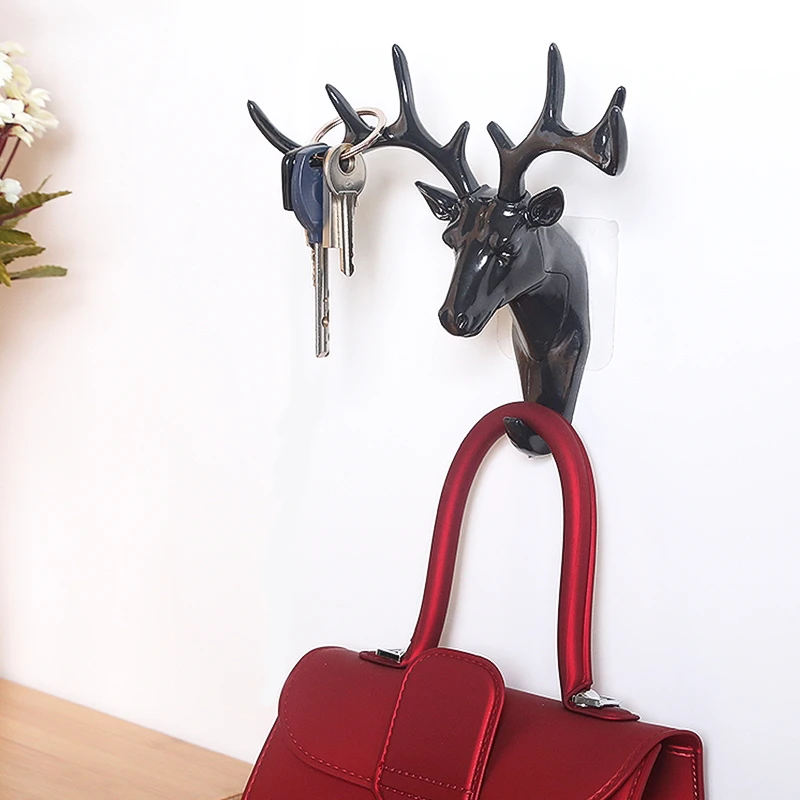 

Deer Head Seamless Hook Clothes Towel Bag Key Hook Kitchen Bathroom Living Room Stereo Wall Decoration Glue Hook, Black, gray, white