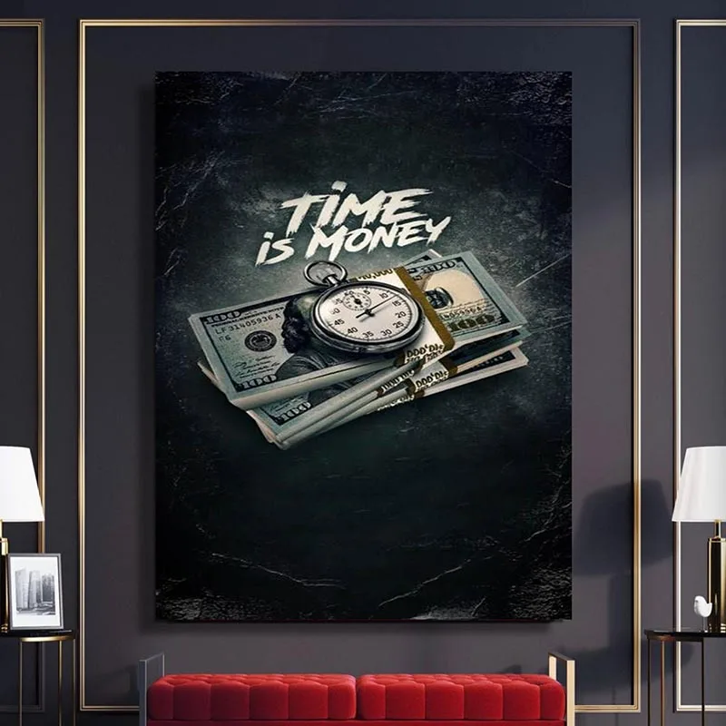 

Modular Pictures Canvas Print Vintage Painting Time Is Money Wall Art Nordic Quotes Poster Home For Living Room Decoration Frame