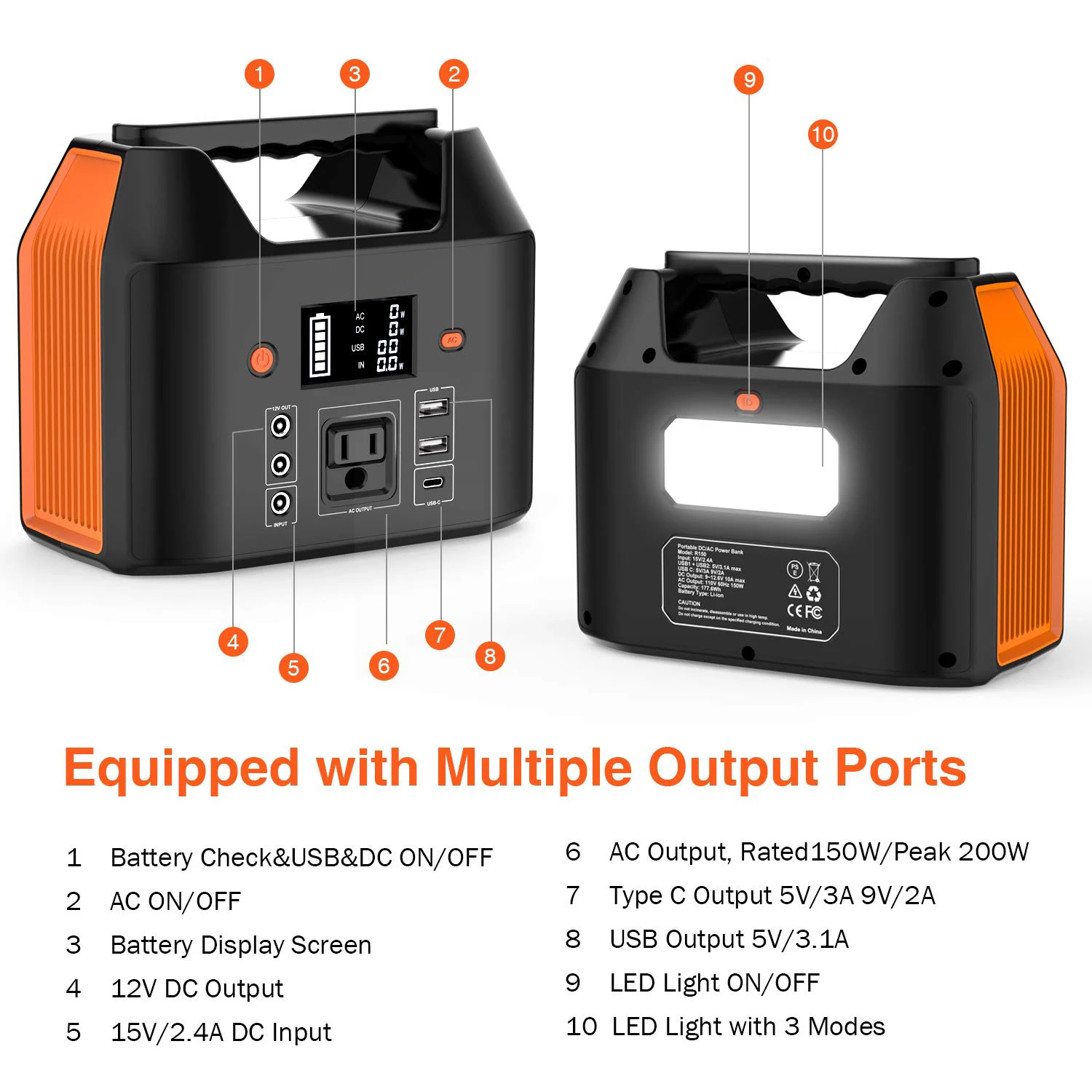 Ac Power Bank 150w Portable Power Station 48000mah 178wh Portable Power