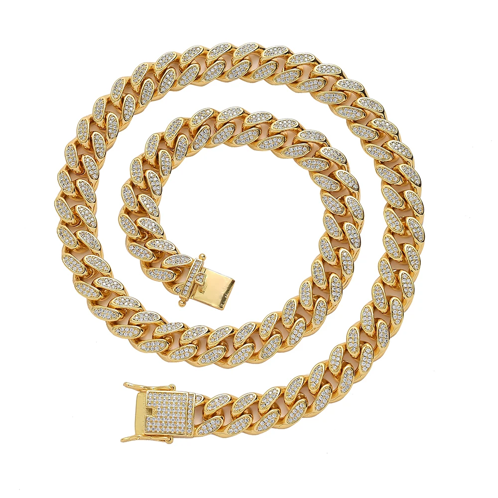 BC005 12mm 16inch 18inch 20inch 24inch Iced Out Bling Bling Brass Cuban Link Chain Hip Hop Micro Pave  CZ Necklace Jewelry