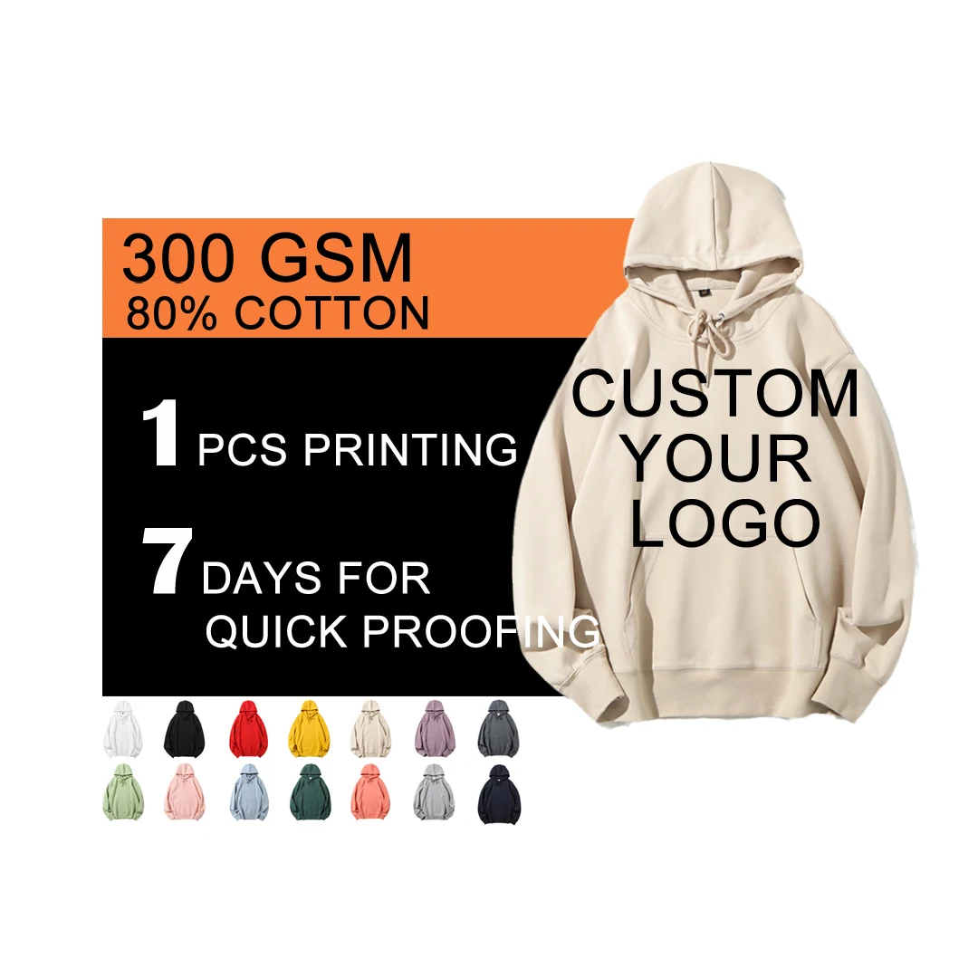 

XINQI OEM/ODM wholesale plain high quality hoodies custom embroidery logo hoodies 14 color 300gsm Long Sleeves essentials hoodie