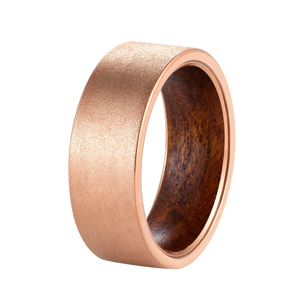 

Poya Unisex 8mm Matte Brushed Sandblasted Grey Rose Gold Black Gold Tungsten Ring With Teak IronWood Liner, Customized color