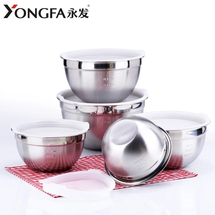 

Eco-friendly Mirror Polish 18cm Mixing Bowl Set Stainless Steel salad Bowl Set For Kitchenware Salad Bowls With Lid, Natural color