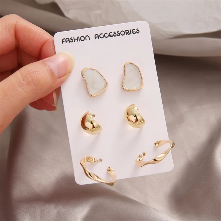 

VKME Trendy Korean Gold plated Hoop Stud Earrings Set For Women Twist Irregular Geometric Stud Earring Jewelry