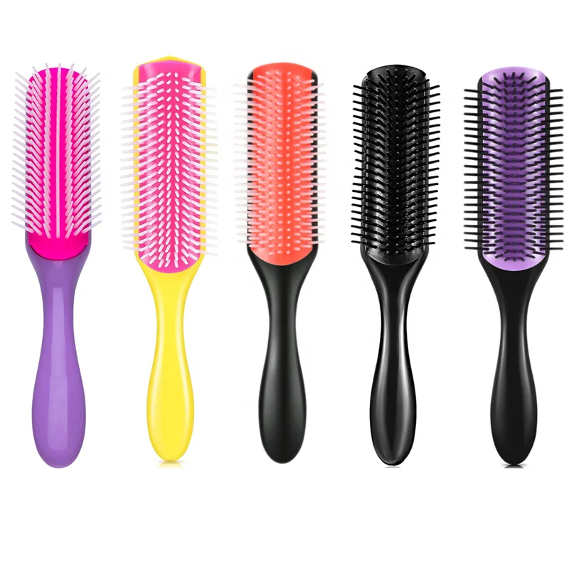 

7 Colors Detangling Hair Brush for Curly Hair 9 Row Classic Styling Brush for Detangling Separating Shaping and Defining Curls, 7 color
