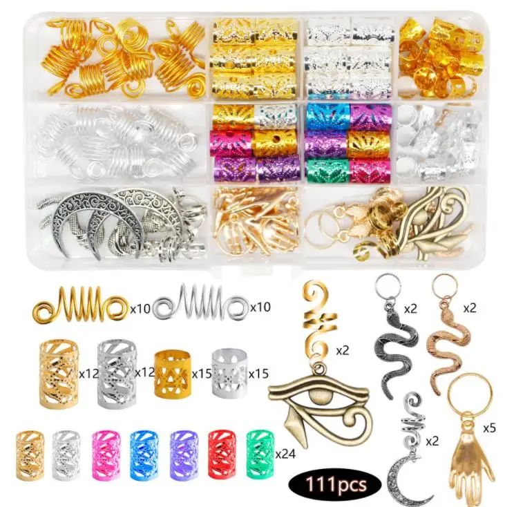 

111pcs braid pendant loc dreadlock jewelry braid hair beads accessories for braiding hair