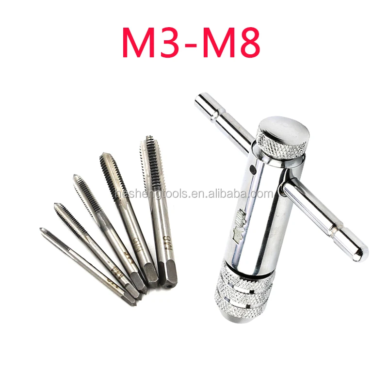 XLX Adjustable Ratchet Wheel Hand Tap Wrench holder Reversible Bothway and 5PCS M3-M8 Metric Tread Tap Manual Tapping Accessories 