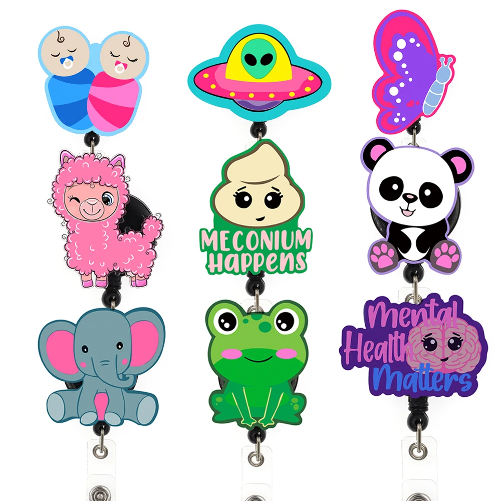 

9 Styles Lailina creative cute animals badge reel elephant nicu panda frog human organ acrylic badge holder
