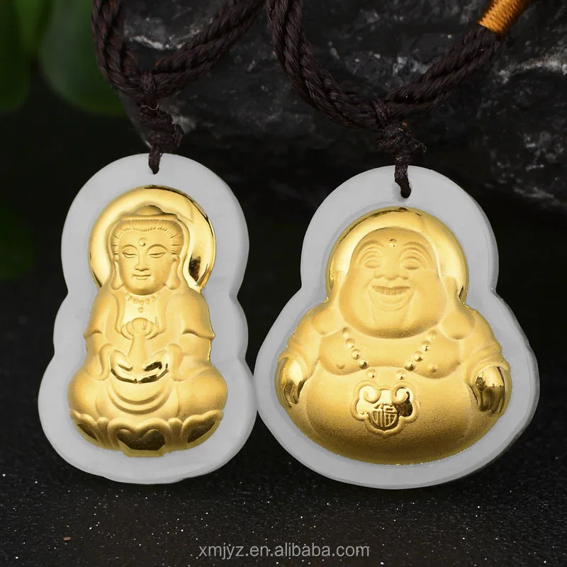 

Certified 3D Gold Inlaid Hetian Jade Inlaid Gold Pure Gold Inlaid Hetian Sitting Guanyin Buddha Pendant Manufacturer Wholesale