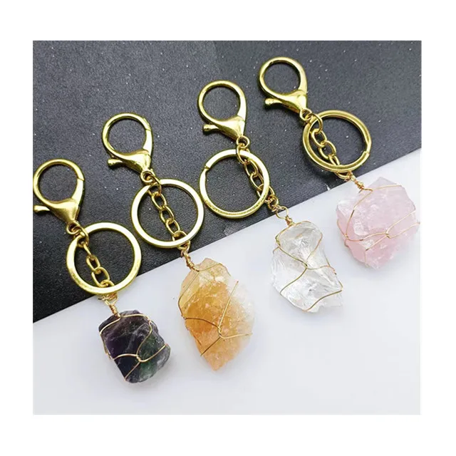 

Wholesale natural quartz Semi-Precious Stone Crafts crystals rough keychain for sale