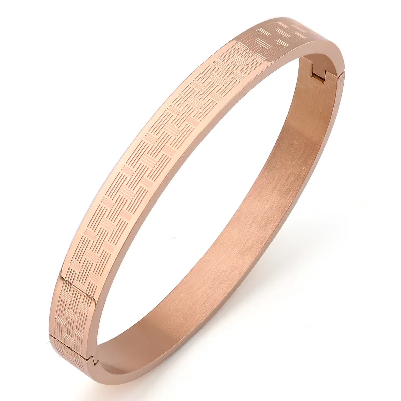 

European and American fashion titanium steel wire stripe personality buckle bracelet stainless steel rose gold plated couple bra