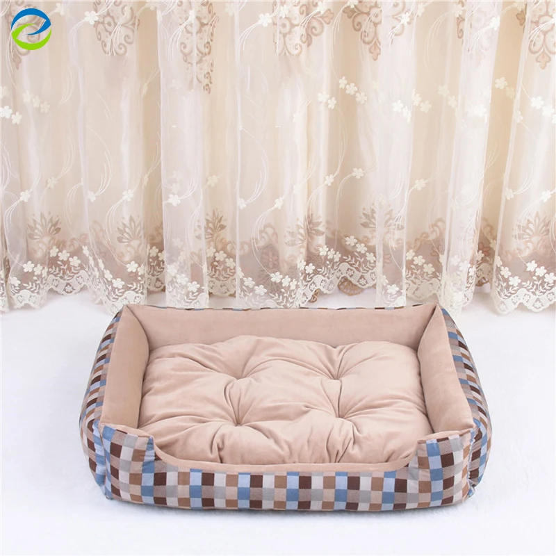 

Wholesale New Style Checkered Rectangle Linen Pet Beds Soft Cheap Dog Bed, Customized color