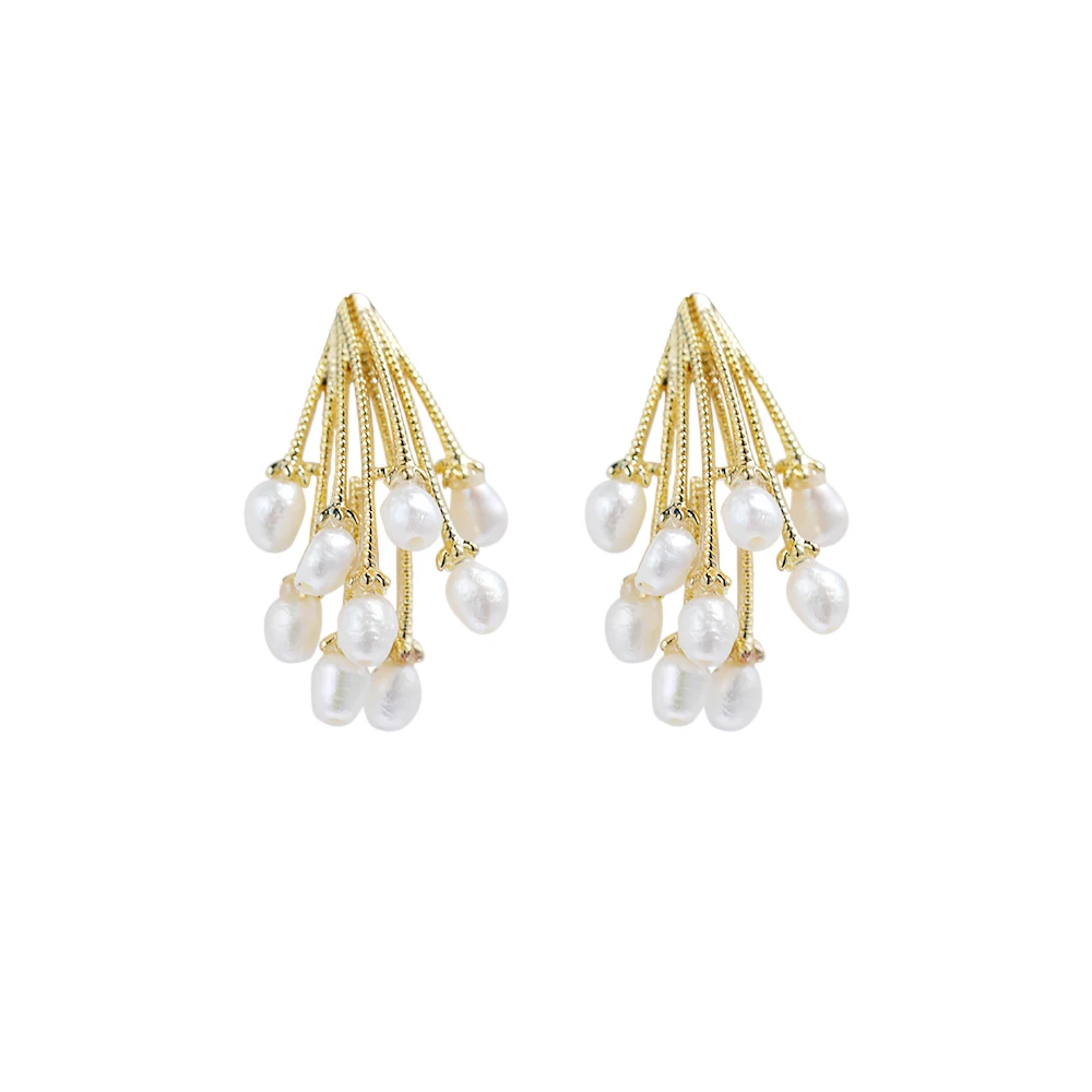 

QIANZUYIN 2021 New Design Women Natural Freshwater Pearl 14K Gold Plated Baroque Fresh Water Pearl Earrings