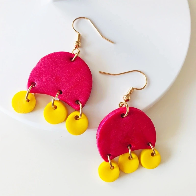 

Spring/Summer 2020 Instagram style colorful gold-plated pendant handmade polymer clay women's earrings factory custom wholesale