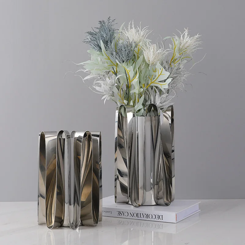 

Gold Silver Modern Vase Living Room Porch Home Decor Stainless Steel Wave Curve Wedding Flower Arrangement Metal Vase