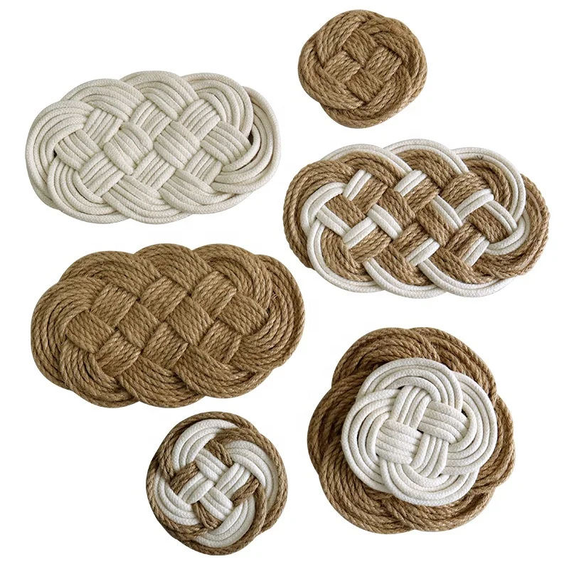 

Weaving Hemp Cotton Rope Table Mat Table Heat Insulation Table Mats Woven Knotted Hemp Rope Drink Cup Mat