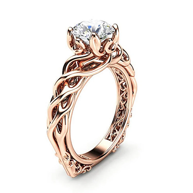 

New Rose Gold Color Big Round Ring Engagement Ring Crystal Luxury Wedding Rings for Women