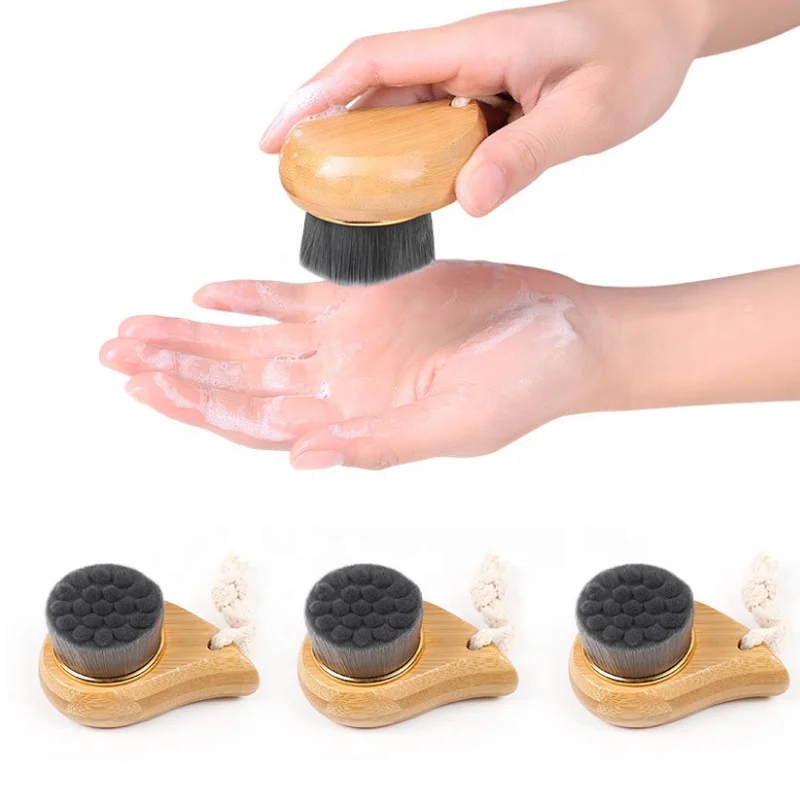 

New Arrival Wooden Small Handy Ultra Soft Synthetic Deep Clean Pore Face Cleaning Brush, Natural wood