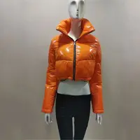 

Fashion short orange bubble crop women shiny puffer coat