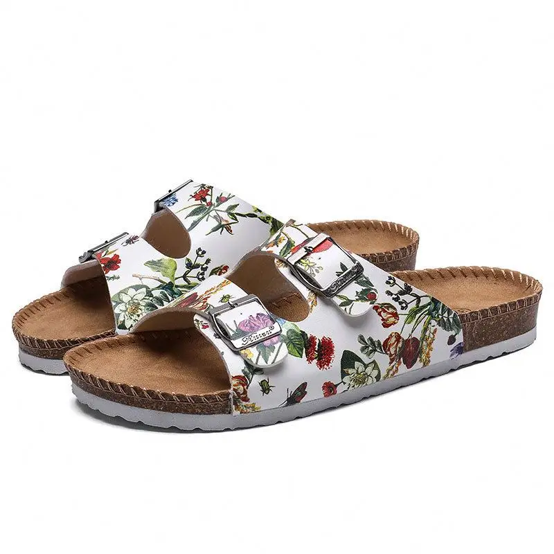 

Amazon Trending Cheap Ladies Printing Upper Clog Slides Slip-on Buckle Cork Sole Slipper Sandals